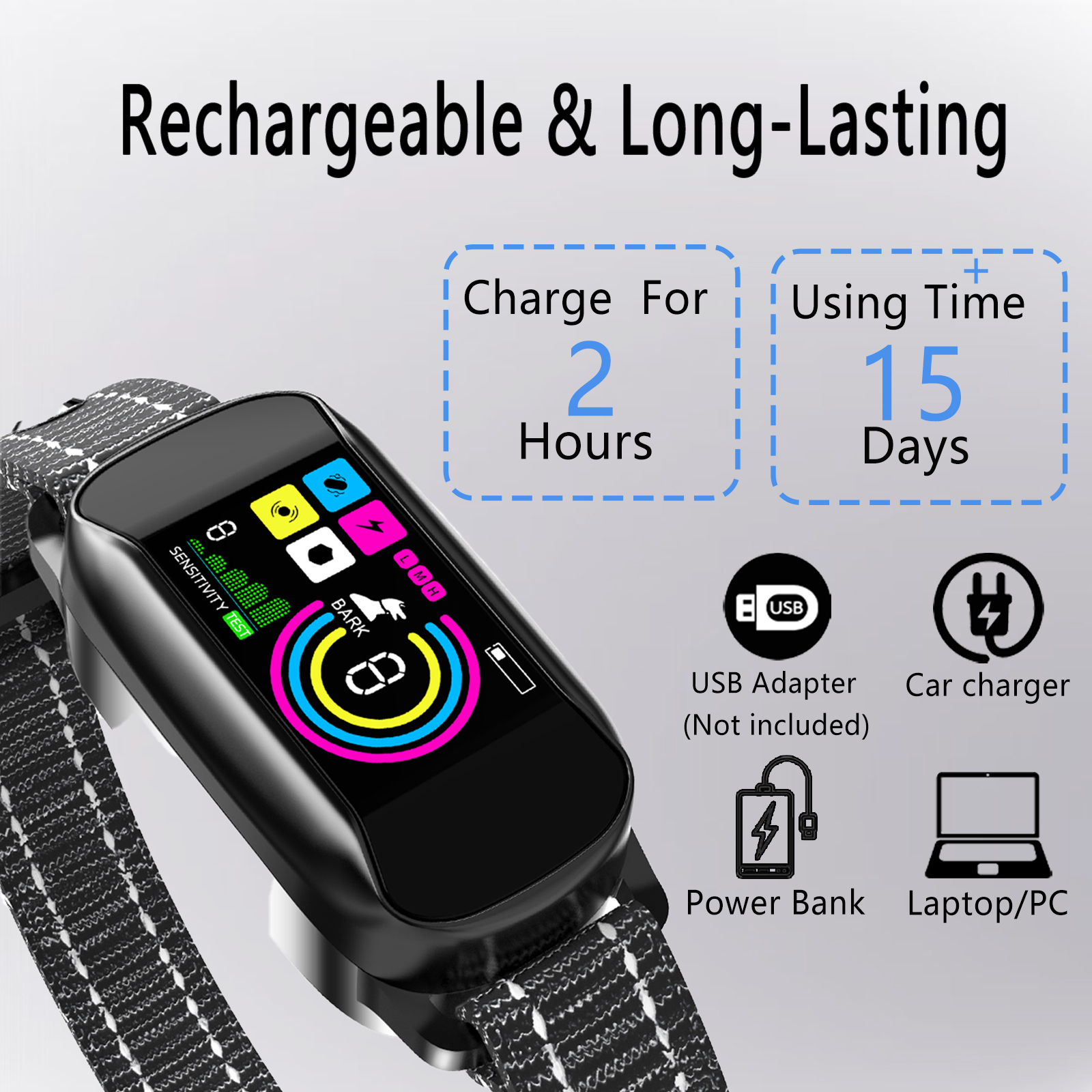 PB30 Dog Bark Collar for Large Medium Small Dogs, Rechargeable Smart Bark Collar, Anti Barking Training Collar with 5 Adjustable Sensitivity Beep Vibration (Black) - PawPaw-Pet